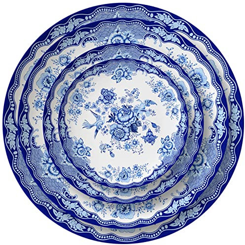 OrLtL Piatti da sposa in porcellana bianca e blu Piatti in oro in ceramica Set di stoviglie in bone china Set di piatti da portata natalizi