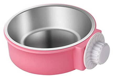 Beavorty Hängender 2-in-1 Haustier Futternapf Edelstahl Rostbeständig Mit Kunststoffschüssel Für Käfige Futter Und Wassernapf Rosa Für Kleine Hunde Und Kleintiere