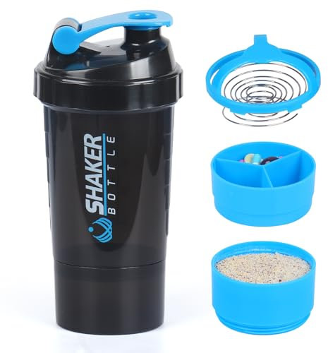 XTKS Shaker à Protéines 500ml (16oz) - Shaker Proteine avec compartiment - Bouteille Mélangeuse Anti-Fuite, Boule Inoxydable - Idéal pour Shakes, Smoothies - Sans BPA,Lave-Vaisselle (bleu)