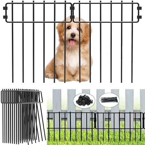 10pcs Decorative Garden Fencing Panels - 17in H x 10ft L, Animal Barrier, No Dig Border - Rustproof Metal Wire Fence for Flower Bed Border & Ground Stakes Defense