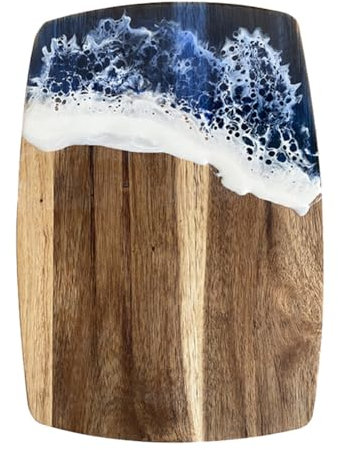 OUNONA Wood Cutting Board Resin Blue Wave Pattern Charcuterie Boards, Cheese Serving Board Ocean Theme Meat Vegetable Fruit Party Tray for Kitchen Meal Prep Coastal Decor