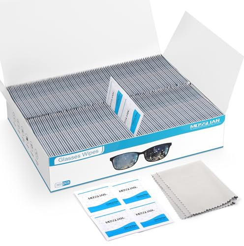 MOSSLIAN Brillenputztücher Feucht Bildschirm Reinigungstücher für Brillen, Handy, Laptops, Tastaturen, Brillengläsern, Hörgeräten, iPads, iWatch und Computern,360 Stück + 1 Stück Mikrofasertücher