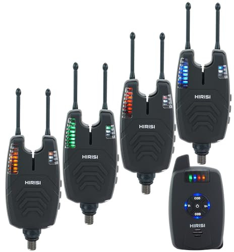 Hirisi Tackle Karpfenangeln Funkalarm-Set, 4 Alarme Und 1 EmpfäNger, Voll FunktionsfäHig Bissanzeiger Angeln Mit Funk (SX1-4)