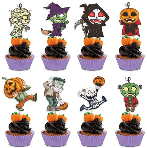 16 Pezzi di Halloween Cupcake Topper, decorazione per Halloween, Halloween Stuzzicadenti Bandiere Indicatori per Halloween Party Torta Cibo Formaggio Piatto Antipasti Decor