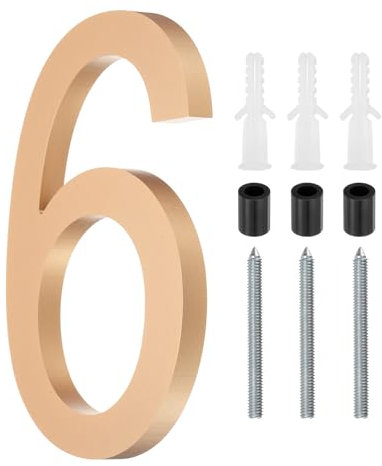 sourcing map 8 Inch Modern House Number, Acrylic Floating House Number for Outside Address Sign for House with Nail Kit for Mailbox Yard Home Front Door (Number 6, Gold Tone)