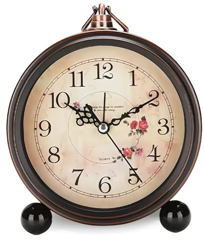 GOEDCH Grâce Rétro Réveil: 5,3 Pouces Vintage Horloge Non Ticking, Horloge de Table Analogique, Réve il Classique Ancien, Silencieux Métal Réve il, Reveil Classique Rétro pour Chambre,Table, Bureau