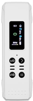 3-in-1 Carbon Monoxide Detector 0-1000PPM Portable Mini Air Quality Monitor with Lanyard Alarm CO Gas Meter Temperature Humidity Sensor Built-in 800mAh Battery for Basement Trip Camp RV Car