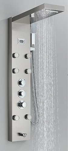 GMWARDDF Ensembles de Douche pour Salle de Bain Panneau de Douche thermostatique Noir Cascade de Pluie Colonne de Douche de Massage Spa Système de Tour de Douche de Bain Robinet de Douche t
