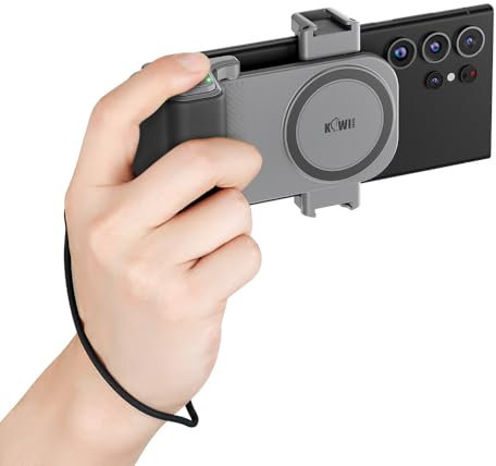 Kiwifotos Impugnatura grande per smartphone a scatto per mano gigante con zoom video magnetico, telecomando Bluetooth, registrazione vlogging, riprese per telefoni iOS e Android, larghezza 59-85 mm