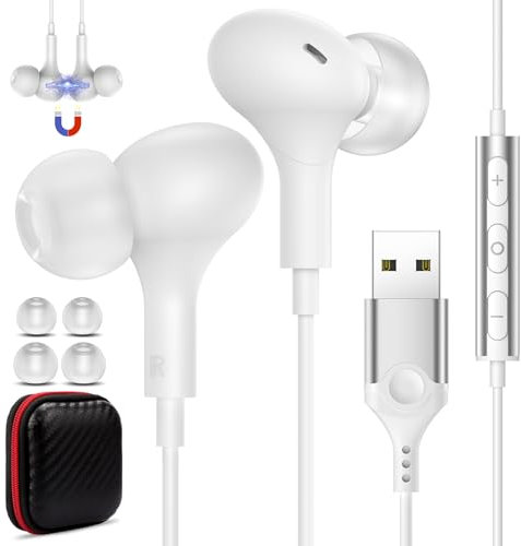 USB Headset with Microphone for PC Laptop,7.5Ft USB A Headphones Earbuds for Computer with in-Line Control Noise Cancelling Lightweight Wired Computer Headphones for Dell/HP Zoom School Class,White