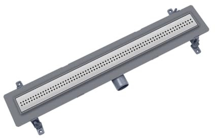 Duschrinne ABS - Komplettset mit Cube-Rost Edelstahl - Dachrinne mit Siphon Montagefüße inkl. Dichtmanschette Doppelkammer Bodenablauf Länge 60 cm