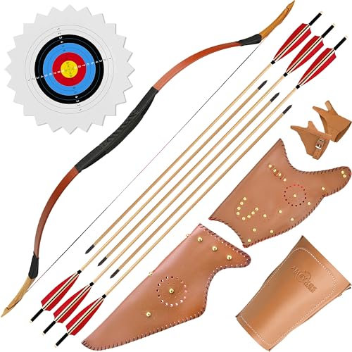 Handgefertigter Asiatischer Mongolischer Traditionelles Bogen - Recurvebogen Langbogen, Sportbogen Bogenschießen, Reiterbogen, Jagdbogen, Berittener Bogen für Erwachsene Teenager Linke rechte Hand