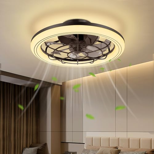 Sararoom Deckenleuchte mit Ventilator | 75W Deckenventilator mit Beleuchtung | 49cm Deckenlampe mit Fernbedienung | 6-Speed, 3 Farbtemperatur Dimmbar LED Lampe für Schlafzimmer Wohnzimmer Esszimmer
