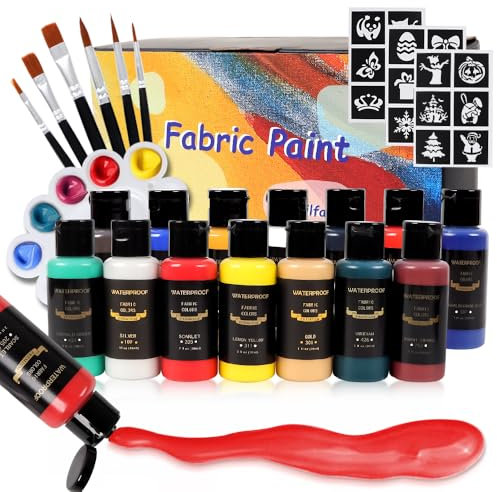 Fmtasx Permanent Fabric Paint for Clothes - 14 Vibrant Colours Textile Paint Set 30ML Wash-Resistant for T-Shirts, Jeans, Bags, Shoes & DIY Crafts