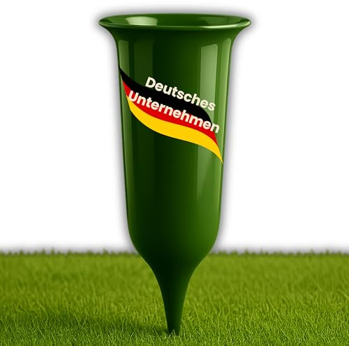 ELBKAISER – Grüne Grabvase mit Erdspieß, Robuste Friedhofsvase für Grabgestaltung, Grabvasen zum Stecken mit Sockel & Einsatz für frische Blumen, wetterbeständig, ideal für den Friedhof