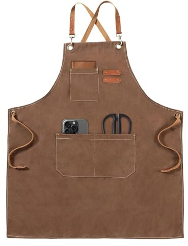 Qaixwuyi Canvas Aprons for Men Women Kitchen Aprons Canvas Aprons Work Aprons for BBQ Cooking Gardening Electrician Maintenance