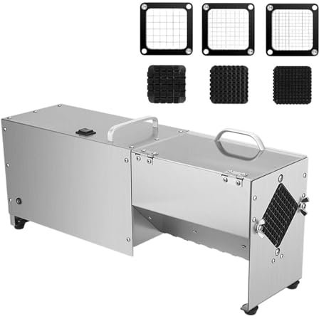 Electric French Fry Cutter - Interchangeable Push Heads, Commercial and Household Electric Fry Cutter, Potato Slicer, Stainless Steel Cutting Chipper, Manual Push-Button Control