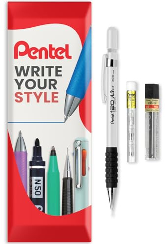 Pentel 120 Series Automatischer Druckbleistift A315 + 12 HB-Minen + Tube Radiergummi-Nachfüllminen – in Kissenverpackung – 0,5 mm – Weiß