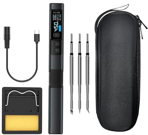 Soldering Iron,HS-02B 100W Riscaldamento Rapido 2S 100-450°C Temperatura Preimpostata in 3 Gruppi Strumento Digitale Intelligente con Penna per Riparazioni 3 Punte di Saldatura Alimentazione DC 9-24V