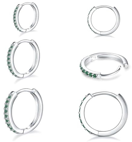 CHAOTEMAI 3 par örhängen för kvinnor, Hoop örhängen, örhängen för män, kubisk zirkonia, örhängen för flickor, 8 mm/9 mm/10 mm, lämplig för kvinnor, unisex, daglig användning, öronben