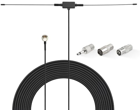 Superbat FM AM Dipolantenne 87,5–108/522–1710kHz F-Stecker, 3m Kabel | Radio-Empfangsantenne 35cm mit Teflonbeschichtung, Doppelabschirmung und Klebemontage | Für Yamaha/Denon/Onkyo/Sony/Marantz