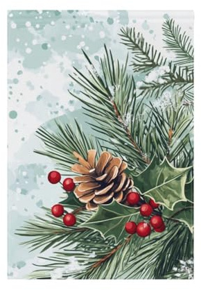 Banderas de jardín, decoración de invierno hechas de agujas de pino y bayas de acebo, pancarta de impresión de doble cara para decoración de patio, vacaciones, decoración al aire libre, 12 x 18