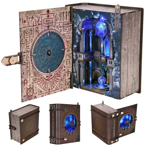 MiniCity Kit fai da te Book Nook con piastra antipolvere inseribile in miniatura, casetta delle bambole, kit per la casa delle bambole con luci a LED (Circle of Magic)