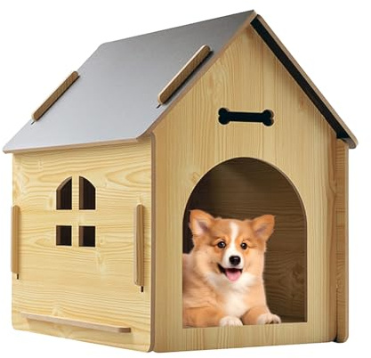 Liakyunf Caseta para Perros Fabricada En Madera,Refugio Desmontable Resistente A La Lluvia - Caseta para Gatos De Exterior con Ventana,para Cachorros Y Razas Pequeñas Y Medianas Jardín Y Patio