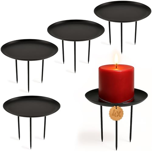 matches21 HOME & HOBBY Kerzenteller 4er Set Metall Schwarz Ø 10 cm mit 3 Dornen - Adventskranz Kerzenhalter Stumpenkerzen