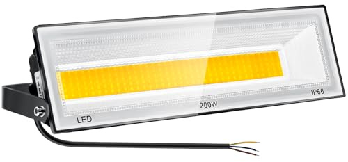 CREATESTAR 200W Foco LED Exterior,IP66 Impermeable Foco Proyector LED Exterior,20000LM,3000K BlancoCálido Super brillante Focos Interior,Luz de Seguridad Floodlight para Jardín,Garaje,Patio,Trasero