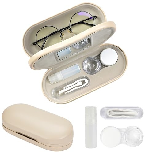 Lasiyanor Étui à lunettes 2 en 1 portable double face avec boîte pour lentilles de contact multifonction avec outil pour voyage, quotidien, extérieur