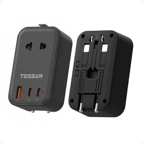 TESSAN Reiseadapter Weltweit PD 20W, Travel Adapter mit 2 USB C, Schwarz | Reisestecker Adapter Weltweit, 1 USB A, Ultradünn Universal Reiseadapter für UK USA Japan Europa Australien