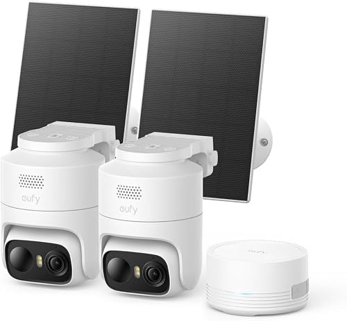 eufy Security eufyCam C37 con 2+1 Videocamere, Telecamera Wi-Fi Esterno 2K | Senza Fili, Tracciamento IA 360° con pan e tilt, Pannello Solar, HomeBase Mini, Riconoscimento facciale.