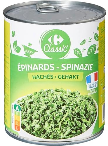 CARREFOUR CLASSIC' - Épinards Hachés - Légume Vert - la boite de 795g - Le Lot De 4