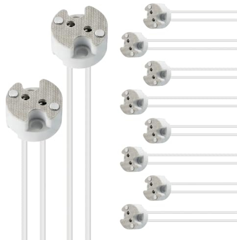GU5.3/MR16 Lampenfassung, 10er Set mit Glimmerplatte, 14 cm Silikonkabel | Keramikfassung mit Glimmerplatte, 14 cm Silikonkabel und abisolierten Anschlussenden für GU5.3/MR16-Leuchtmittel