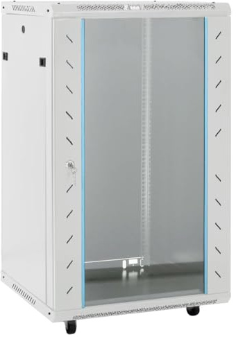 QUAHEAS 18U nätverksskåp 19 tums IP20 grå av kallvalsat stål 60 x 60 x 100 cm låsbart med säkerhetsglas, kompatibelt med NAS, server, lagring, säkerhetskopia, hemnätverk, kontor, multimedia