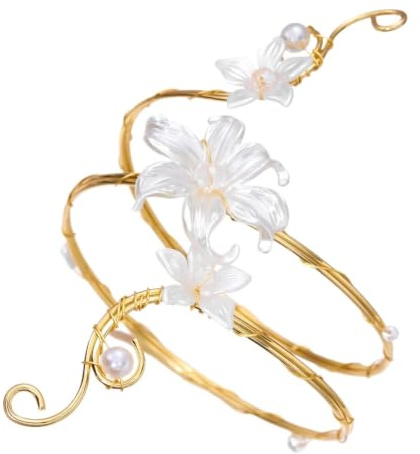 KHASCBNF Armreif Oberarm Bracelet manchette en Imitation de perles for femmes, fleur exagérée, Style féerique, Floral, lys, for le haut du bras, bijoux fête