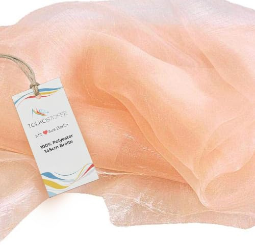 TOLKO 1m Organza Stoffe zum Nähen Meterware | Hauch Zart, Fein, Durchsichtig | zum Dekorieren Basteln 145cm breit | leichter Glanz Stoff für Gardine Vorhänge Tischdecken Schals (Aprikot)