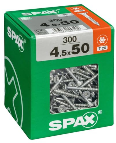 SPAX Universalschraube, 4,5 x 50 mm, 300 Stück, Teilgewinde, Senkkopf, T-STAR plus T20, 4CUT, WIROX - 4191010450506