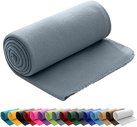 wometo Couverture Polaire oekoTex 130x160 cm env. 400g Lourde avec Anti-Boulochage et Bord ourlé Gris