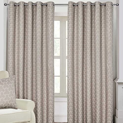 Homescapes fodera oscurante a coppia di tende oscuranti geometrico naturale genuino 3 Heavy Weight jacquard tenda con occhielli, pronte all' uso, Natural, Curtain Pair 46x54