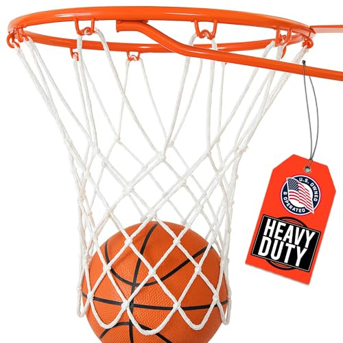 Ultra Kraftigt basketbollnät ersättning – alla väder piskar, passar standard inomhus- eller utomhuskanter – vit, 12 öglor