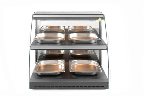 HENDI Warmhaltevitrine, Temperatur von 30 bis 90°C, 2 Quarzheizelementen, 1 elek. Heizplatte, 560W, 230V, 560W, 650x467x(H)630mm, Edelstahl