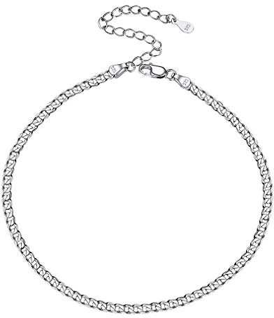 PROSILVER klassische Fußkettchen Armband 925 Sterling Silber Panzerkette/Figarokette/Kordelkette/Schlangenkette Fußkettchen 22+5cm verstellbar Sommer Strand Schmuck Accessoire für Frauen Männer