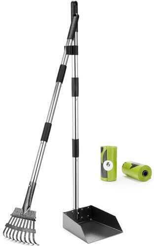 Yangbaga Hundekotschaufel aus Metall Rechen mit Verstellbarer Länge 84/98 cm Langer Griff Large Kehrschaufel (2 Stück)