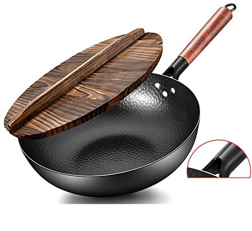 Casiz - Padella in ghisa con coperchio, antiaderente, adatta per fornelli a gas e induzione, ghisa, Set vaso con coperchio in legno, 32 cm