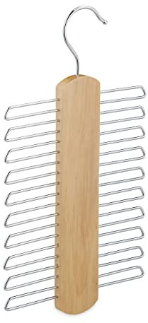 Relaxdays Krawattenbügel, 20 Krawatten aufbewahren, Krawattenhalter für Kleiderschrank, 360°drehbarer Haken, Holz, natur