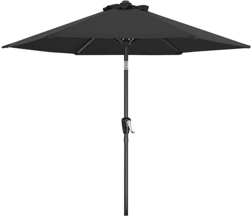 MasterCanopy 230 cm Sonnenschirm mit 6 Rippen & Kurbel, Anthrazit | Neigungsverstellbar, UPF50+ Sonnenschutz, für Patio, Garten, Terrasse, Markt