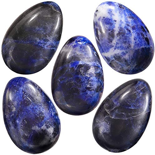Nupuyai 5 Stück Sodalith Handschmeichler für Reiki Meditation, Natürliche Edelsteine Oval Form Heilstein Glückbringer für Heilung