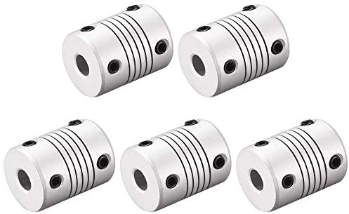 sourcing map 8mm to 8mm Aluminum Alloy Shaft Coupling Flexible Coupler Motor Connector Joint L25xD19 Silver,5pcs